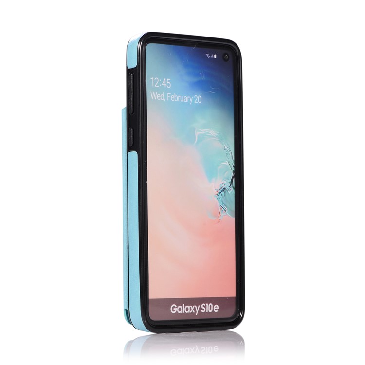 Imprint Card Holder PU Leather Coated TPU Case with Kickstand for Samsung Galaxy S10e - Baby Blue-4