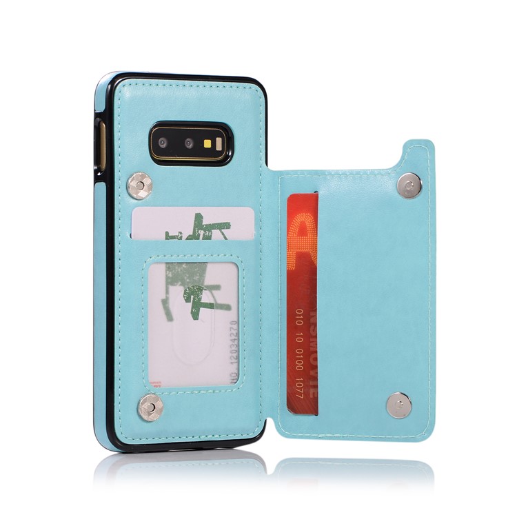 Imprint Card Holder PU Leather Coated TPU Case with Kickstand for Samsung Galaxy S10e - Baby Blue-5