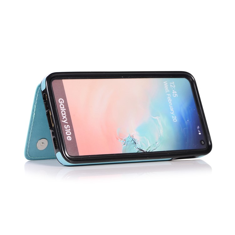 Imprint Card Holder PU Leather Coated TPU Case with Kickstand for Samsung Galaxy S10e - Baby Blue-6