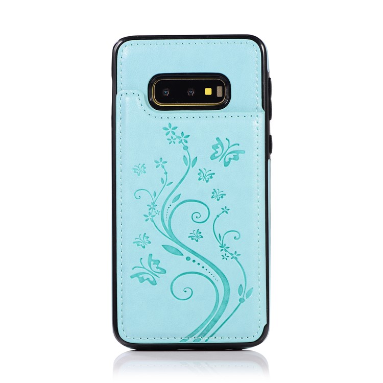 Imprint Card Holder PU Leather Coated TPU Case with Kickstand for Samsung Galaxy S10e - Baby Blue-7