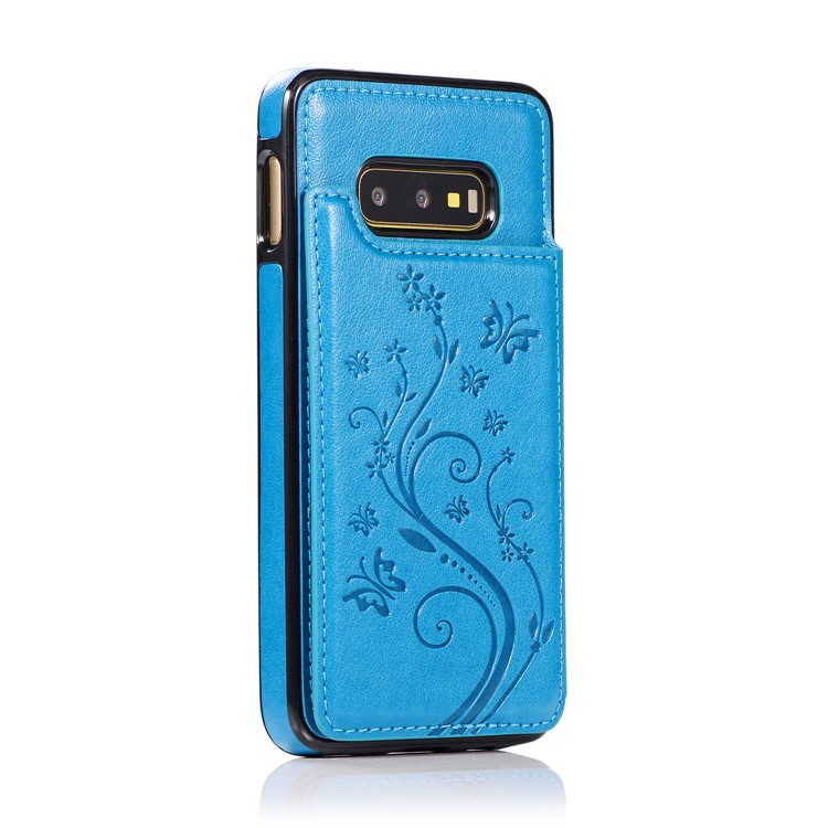 Imprint Card Holder PU Leather Coated TPU Case with Kickstand for Samsung Galaxy S10e - Dark Blue-2