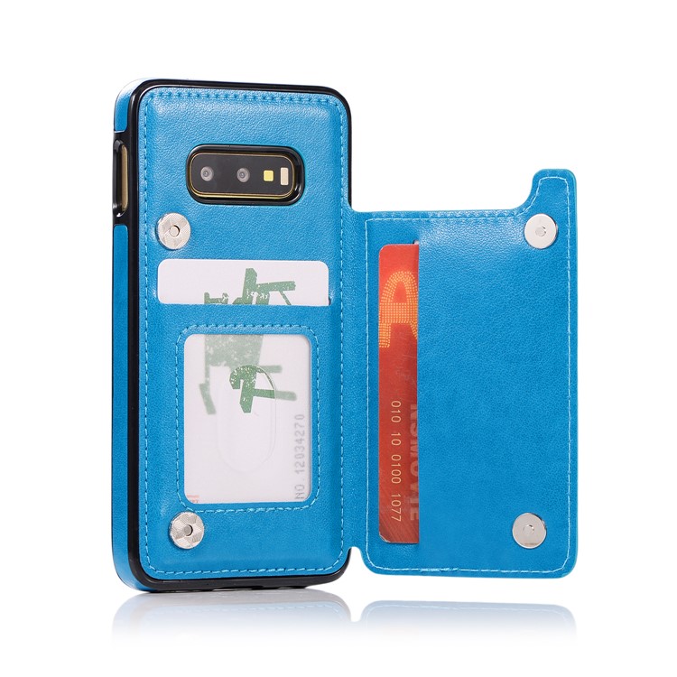Imprint Card Holder PU Leather Coated TPU Case with Kickstand for Samsung Galaxy S10e - Dark Blue-4