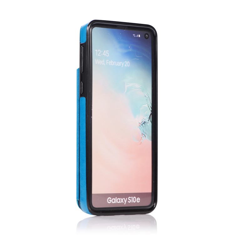 Imprint Card Holder PU Leather Coated TPU Case with Kickstand for Samsung Galaxy S10e - Dark Blue-5