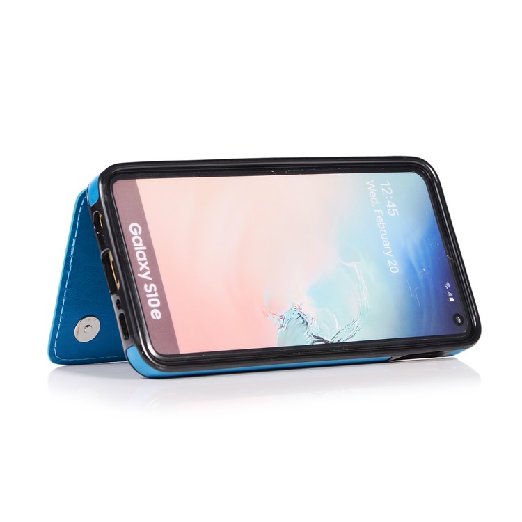 Imprint Card Holder PU Leather Coated TPU Case with Kickstand for Samsung Galaxy S10e - Dark Blue-6