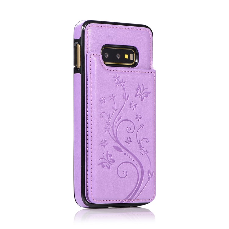 Imprint Card Holder PU Leather Coated TPU Case with Kickstand for Samsung Galaxy S10e - Purple-2