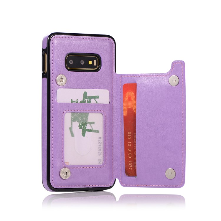 Imprint Card Holder PU Leather Coated TPU Case with Kickstand for Samsung Galaxy S10e - Purple-4