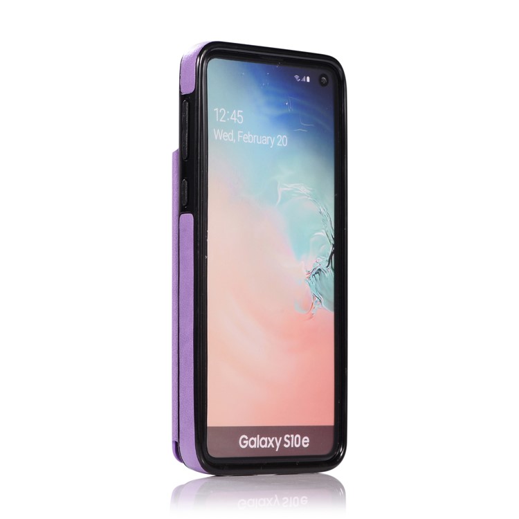 Imprint Card Holder PU Leather Coated TPU Case with Kickstand for Samsung Galaxy S10e - Purple-5