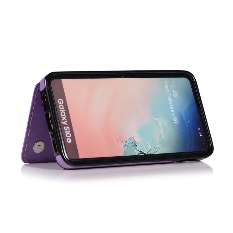 Imprint Card Holder PU Leather Coated TPU Case with Kickstand for Samsung Galaxy S10e - Purple-6
