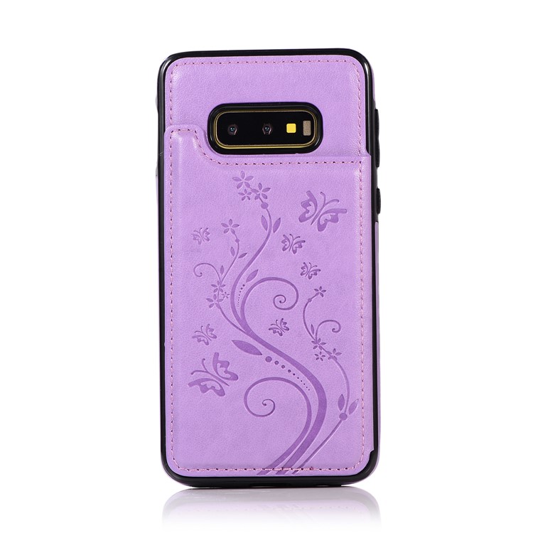 Imprint Card Holder PU Leather Coated TPU Case with Kickstand for Samsung Galaxy S10e - Purple-7
