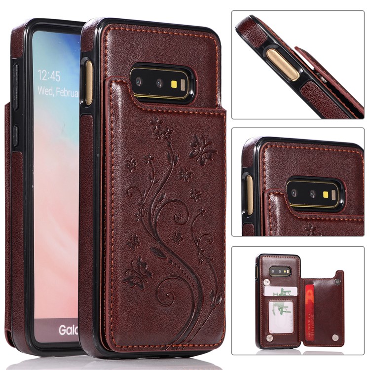 

Imprint Card Holder PU Leather Coated TPU Case with Kickstand for Samsung Galaxy S10e - Brown, Galaxy S10e