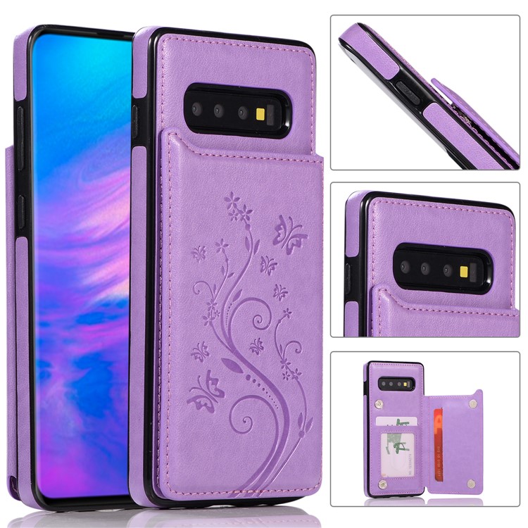 

Для Samsung Galaxy S10 Отпечаток Держатель Карты Цветов PU Кожа С Покрытием Крышка ТПУ С Подставкой - Пурпурный, Galaxy S10