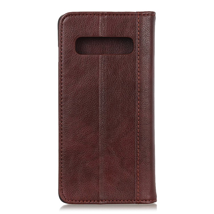 For Samsung Galaxy S10 Auto-absorbed Litchi Grain Split Leather Case Accessory with Wallet Stand - Brown-7