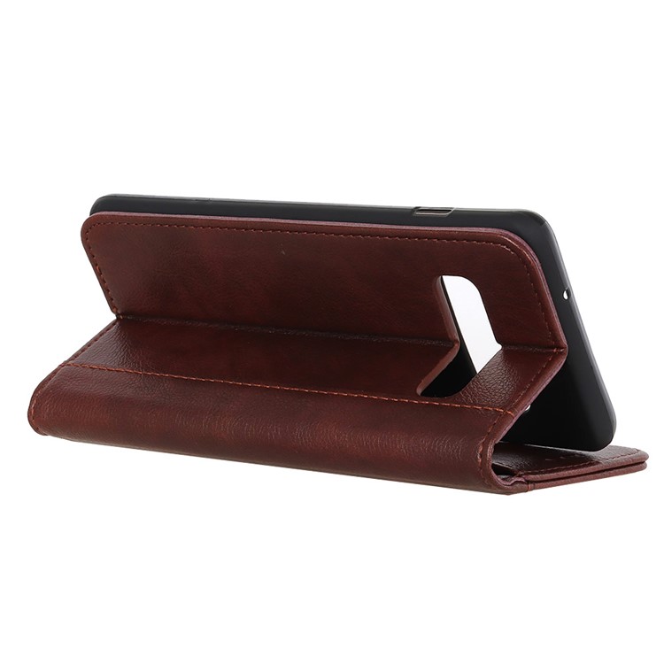 For Samsung Galaxy S10 Auto-absorbed Litchi Grain Split Leather Case Accessory with Wallet Stand - Brown-8