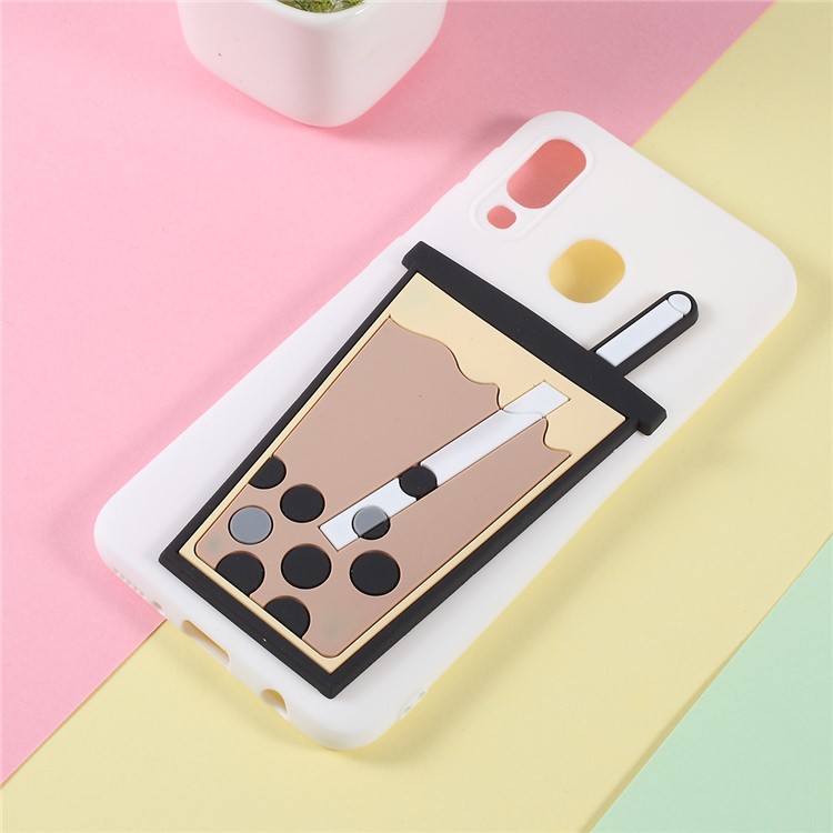 3D Bubble Tea Pattern Soft TPU Phone Cover for Samsung Galaxy M20 - White-1