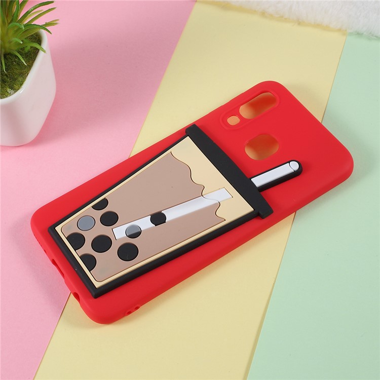 3D Bubble Tea Pattern Soft TPU Phone Cover for Samsung Galaxy M20 - Red-2