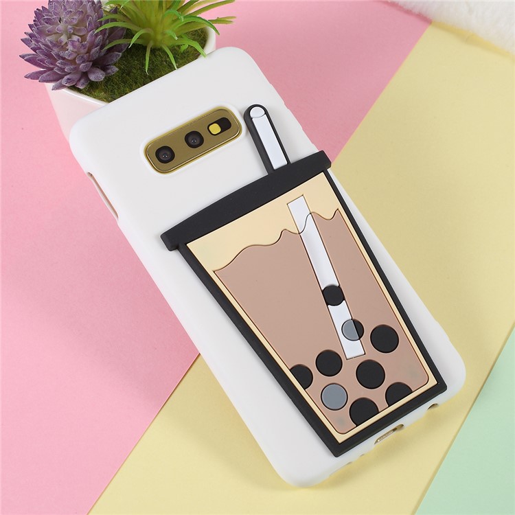 3D Bubble Tea Pattern TPU Shell Case for Samsung Galaxy S10e - White-2