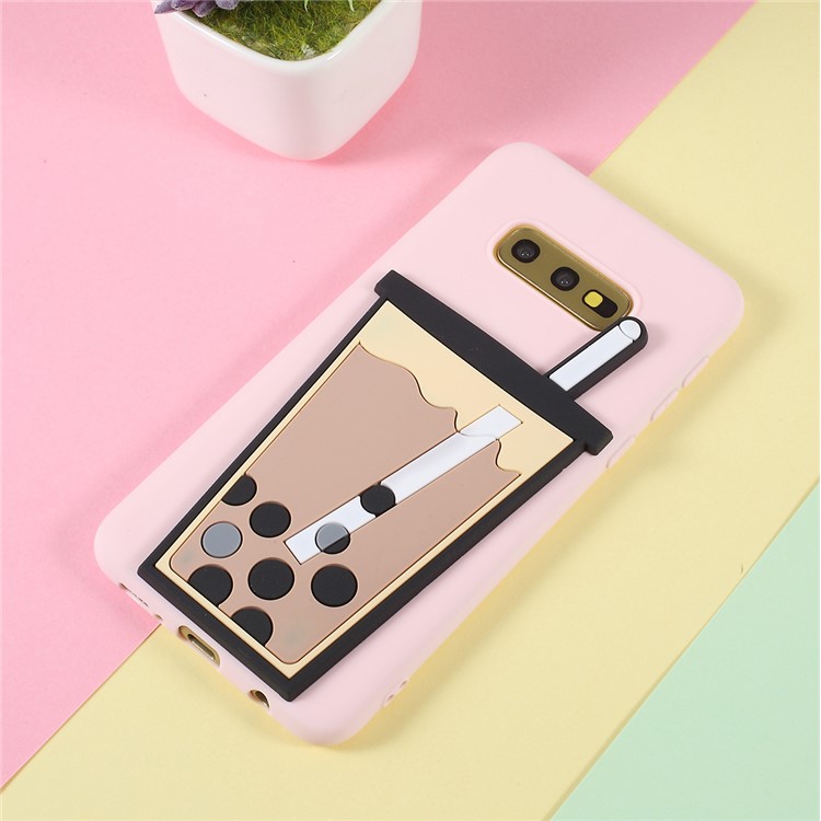 3D Bubble Tea Pattern TPU Shell Case for Samsung Galaxy S10e - Light Pink-1