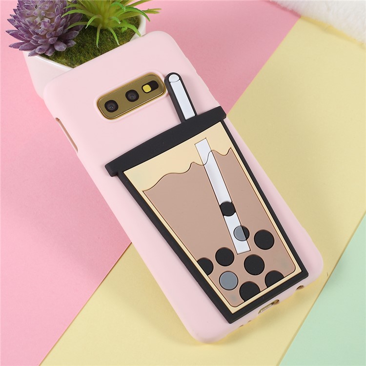 3D Bubble Tea Pattern TPU Shell Case for Samsung Galaxy S10e - Light Pink-2