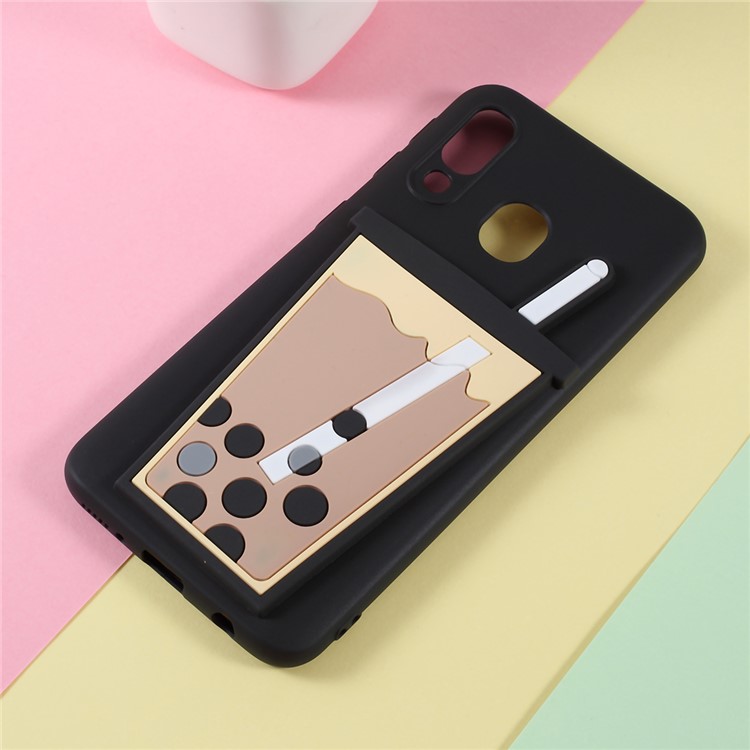 3D Bubble Tea Pattern TPU Case for Samsung Galaxy A40 - Black-1