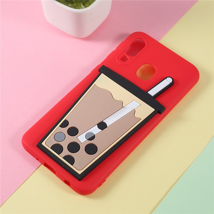 3D Bubble Tea Pattern TPU Case for Samsung Galaxy A40 - Red-1