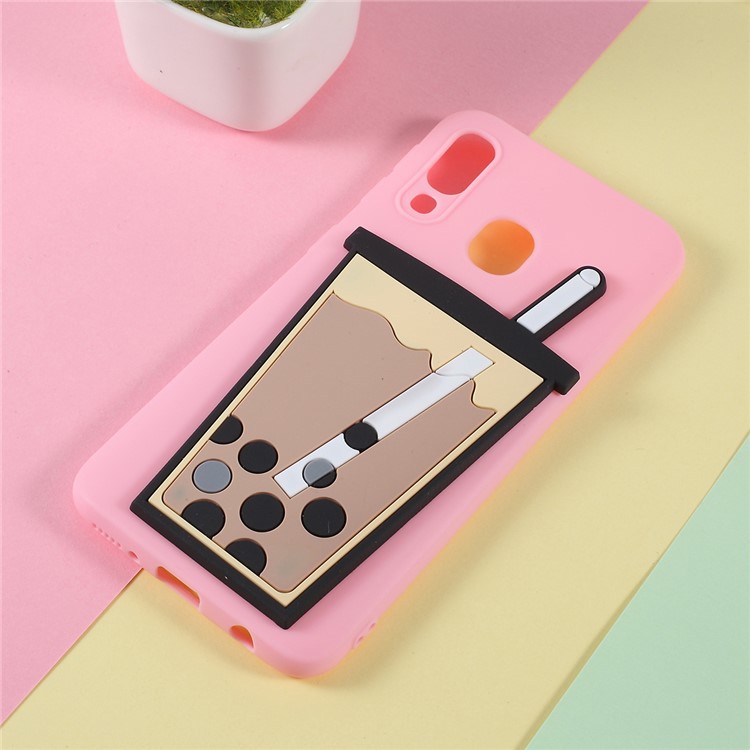 3D Bubble Tea Pattern TPU Case for Samsung Galaxy A40 - Deep Pink-1