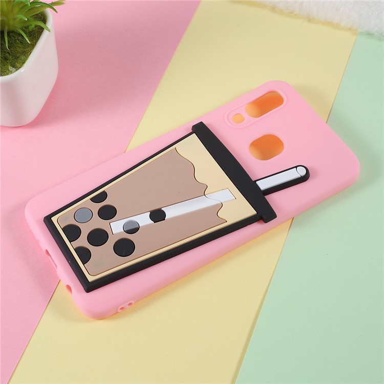 3D Bubble Tea Pattern TPU Case for Samsung Galaxy A40 - Deep Pink-2