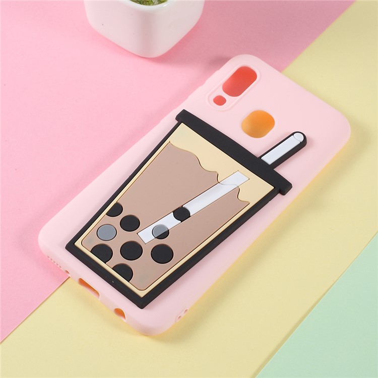 3D Bubble Tea Pattern TPU Case for Samsung Galaxy A40 - Light Pink-1