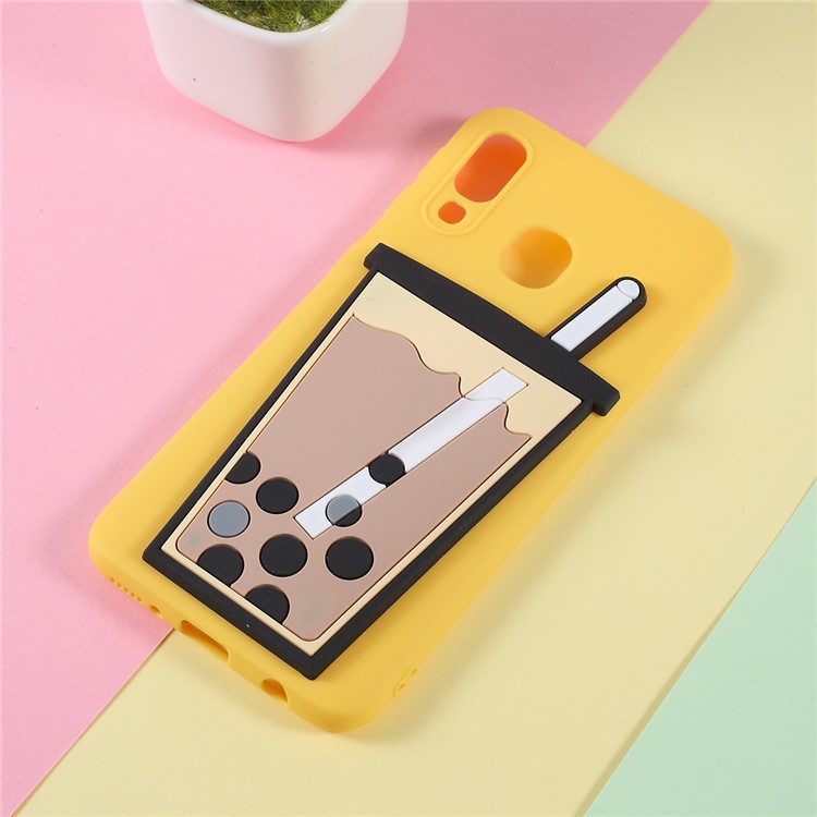 3D Bubble Tea Pattern TPU Case for Samsung Galaxy A40 - Yellow-1