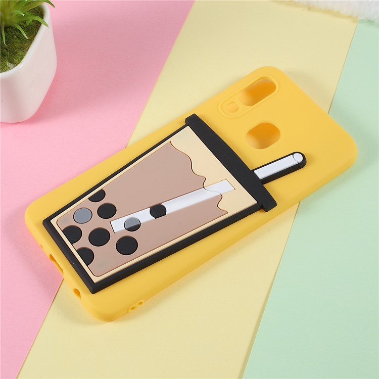 3D Bubble Tea Pattern TPU Case for Samsung Galaxy A40 - Yellow-2