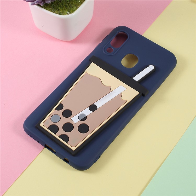 3D Bubble Tea Pattern TPU Case for Samsung Galaxy A40 - Dark Blue-1