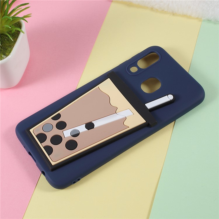 3D Bubble Tea Pattern TPU Case for Samsung Galaxy A40 - Dark Blue-2