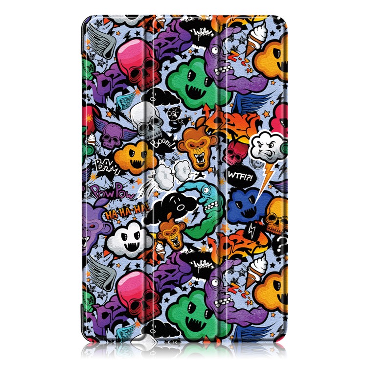 Pattern Printing Tri-fold Stand PU Leather Cover for Samsung Galaxy Tab A 8.0 (2019) with S Pen P200 P205 - Skulls Pattern-2