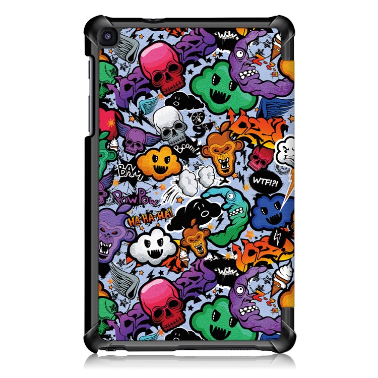 Pattern Printing Tri-fold Stand PU Leather Cover for Samsung Galaxy Tab A 8.0 (2019) with S Pen P200 P205 - Skulls Pattern-3
