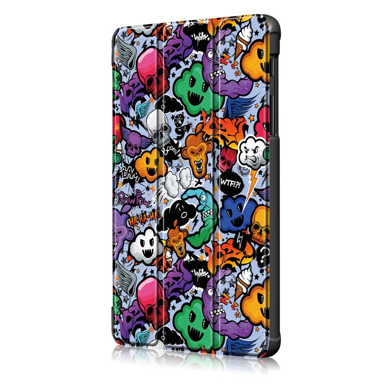 Pattern Printing Tri-fold Stand PU Leather Cover for Samsung Galaxy Tab A 8.0 (2019) with S Pen P200 P205 - Skulls Pattern-4