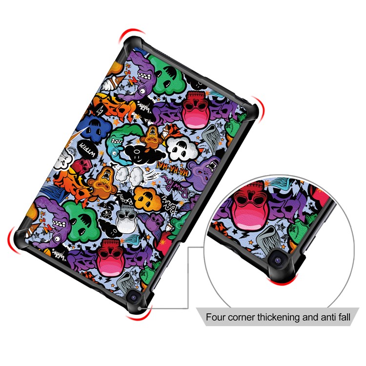 Pattern Printing Tri-fold Stand PU Leather Cover for Samsung Galaxy Tab A 8.0 (2019) with S Pen P200 P205 - Skulls Pattern-5