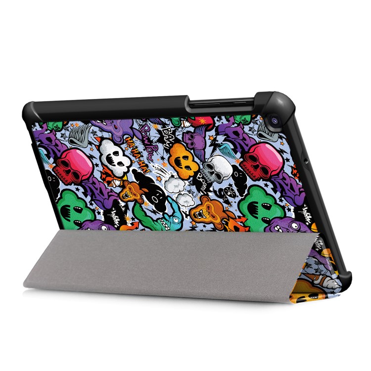 Pattern Printing Tri-fold Stand PU Leather Cover for Samsung Galaxy Tab A 8.0 (2019) with S Pen P200 P205 - Skulls Pattern-6