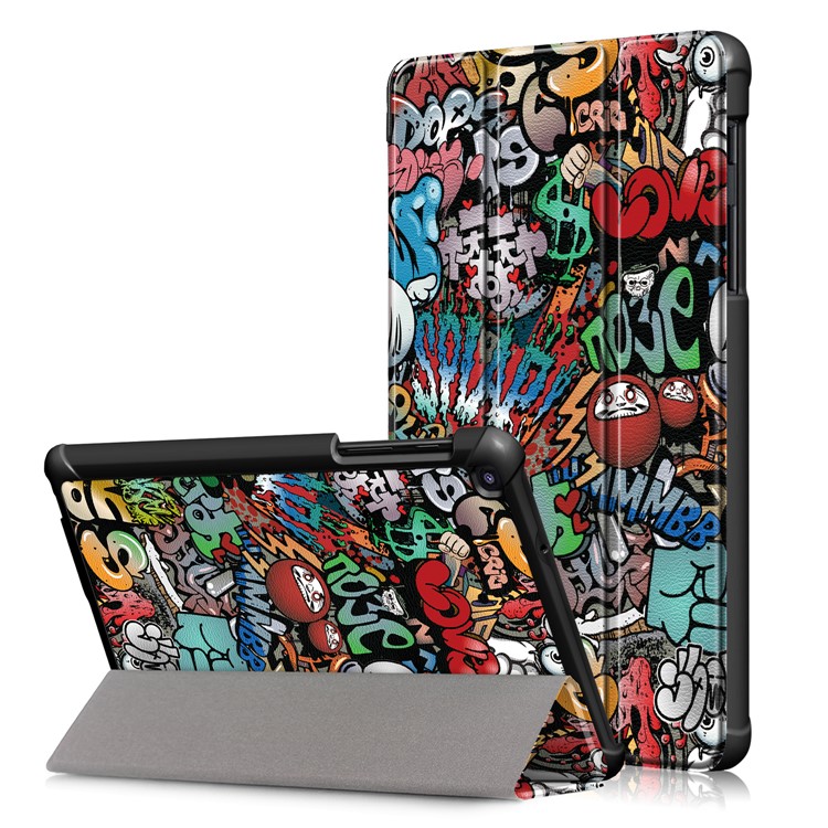 Pattern Printing Tri-fold Stand PU Leather Cover for Samsung Galaxy Tab A 8.0 (2019) with S Pen P200 P205 - Graffiti Pattern-1