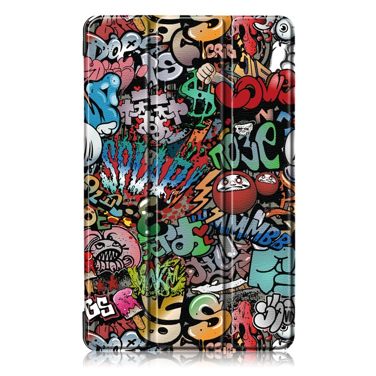 Pattern Printing Tri-fold Stand PU Leather Cover for Samsung Galaxy Tab A 8.0 (2019) with S Pen P200 P205 - Graffiti Pattern-2
