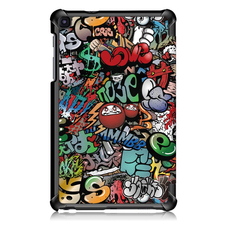 Pattern Printing Tri-fold Stand PU Leather Cover for Samsung Galaxy Tab A 8.0 (2019) with S Pen P200 P205 - Graffiti Pattern-3