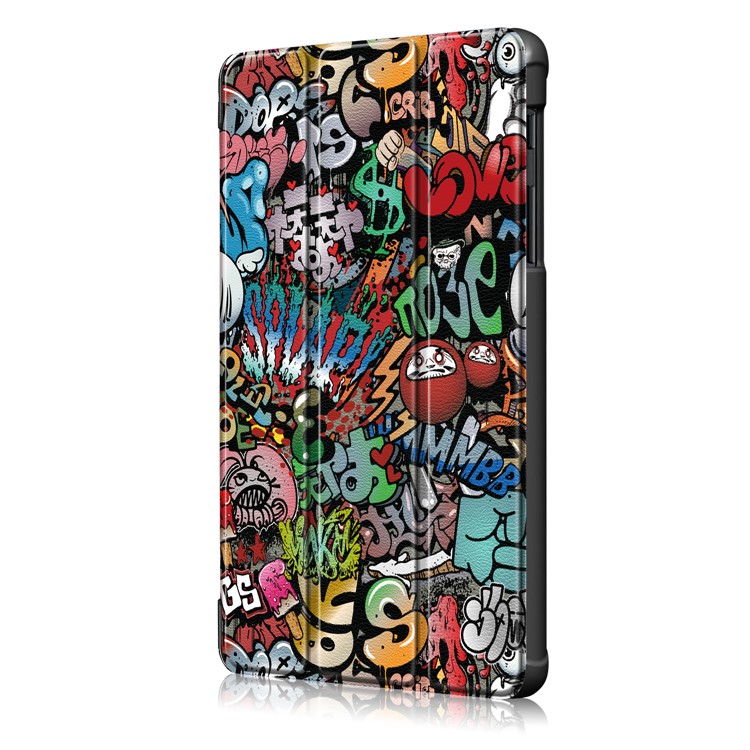 Pattern Printing Tri-fold Stand PU Leather Cover for Samsung Galaxy Tab A 8.0 (2019) with S Pen P200 P205 - Graffiti Pattern-4