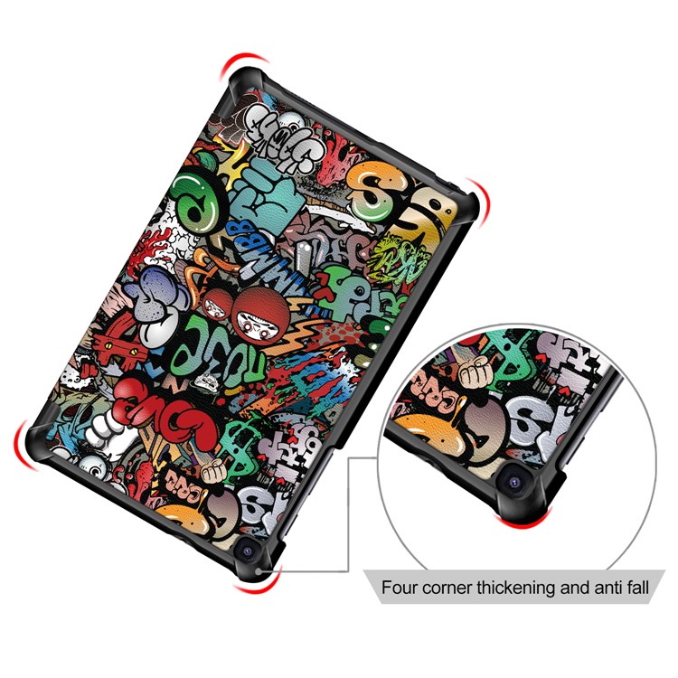 Pattern Printing Tri-fold Stand PU Leather Cover for Samsung Galaxy Tab A 8.0 (2019) with S Pen P200 P205 - Graffiti Pattern-5