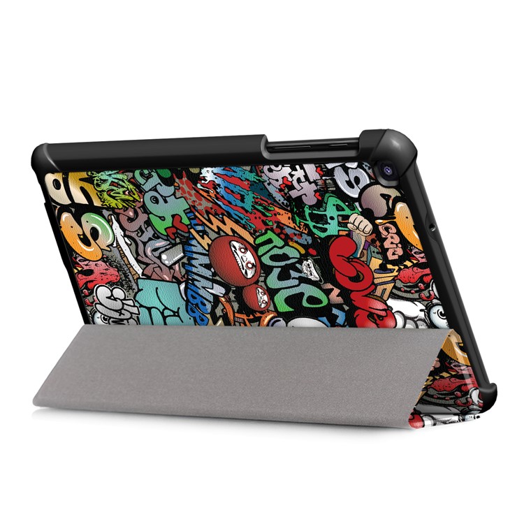 Pattern Printing Tri-fold Stand PU Leather Cover for Samsung Galaxy Tab A 8.0 (2019) with S Pen P200 P205 - Graffiti Pattern-6