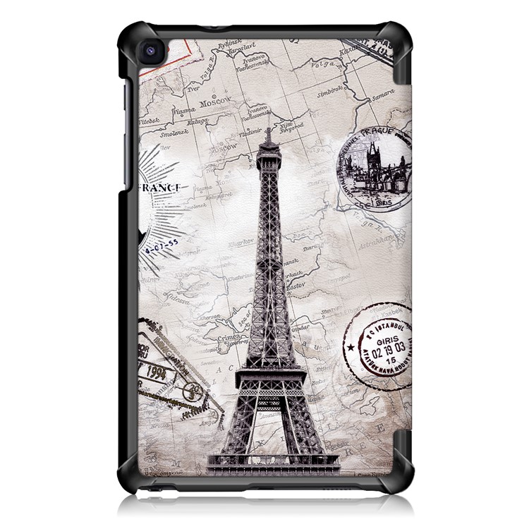 Pattern Printing Tri-fold Stand PU Leather Cover for Samsung Galaxy Tab A 8.0 (2019) with S Pen P200 P205 - Eiffel Tower and Map-3