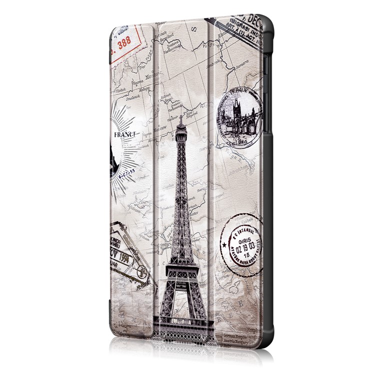 Pattern Printing Tri-fold Stand PU Leather Cover for Samsung Galaxy Tab A 8.0 (2019) with S Pen P200 P205 - Eiffel Tower and Map-4