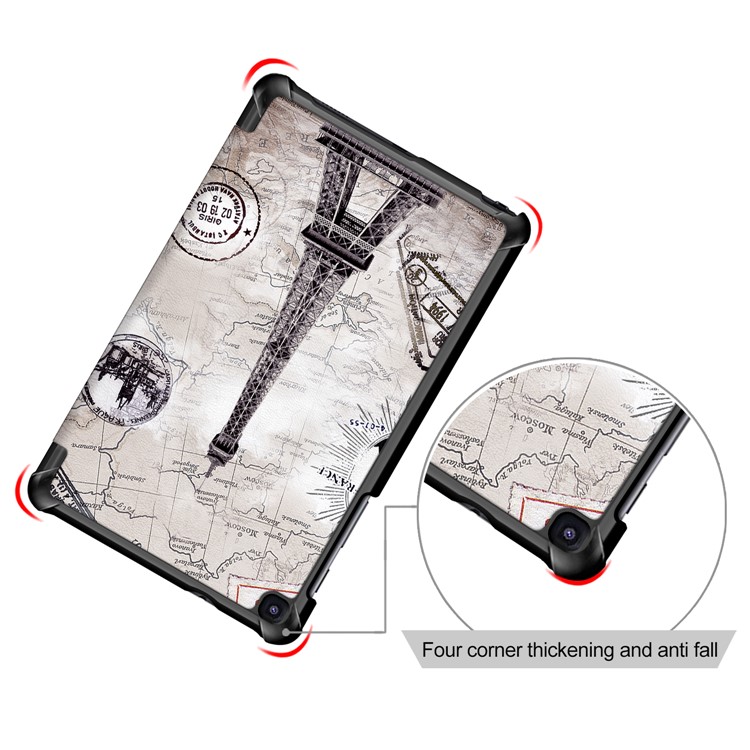 Pattern Printing Tri-fold Stand PU Leather Cover for Samsung Galaxy Tab A 8.0 (2019) with S Pen P200 P205 - Eiffel Tower and Map-5