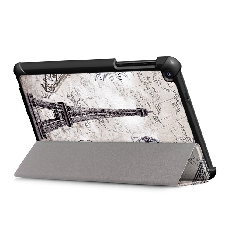 Pattern Printing Tri-fold Stand PU Leather Cover for Samsung Galaxy Tab A 8.0 (2019) with S Pen P200 P205 - Eiffel Tower and Map-6