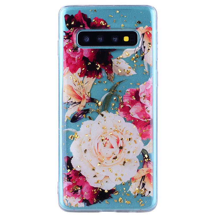 Glitter Sequins Inlaid Patterned TPU Phone Cover for Samsung Galaxy S10 Plus - Pretty Flowers-3
