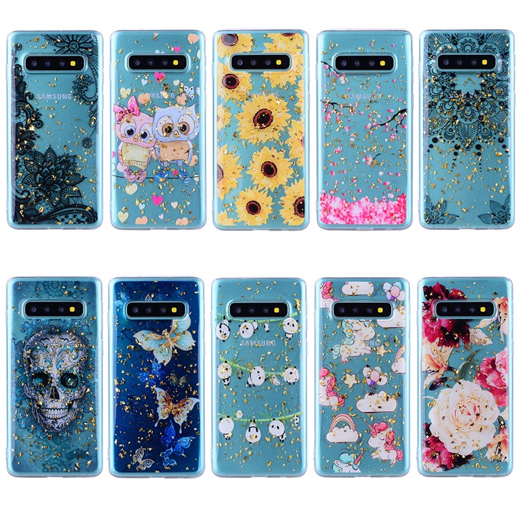 Glitter Sequins Inlaid Patterned TPU Phone Cover for Samsung Galaxy S10 Plus - Pretty Flowers-9