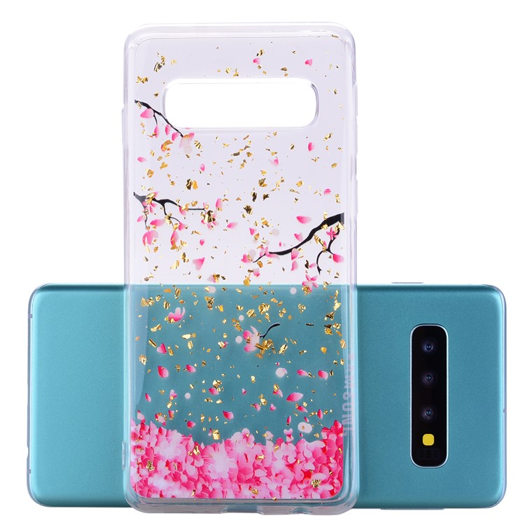 Glitter Sequins Inlaid Patterned TPU Phone Cover for Samsung Galaxy S10 Plus - Falling Flowers-2