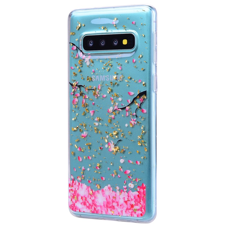 Glitter Sequins Inlaid Patterned TPU Phone Cover for Samsung Galaxy S10 Plus - Falling Flowers-4